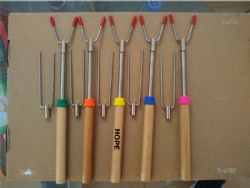 Telescoping Hotdog roasting forks with 2 exchangable heads